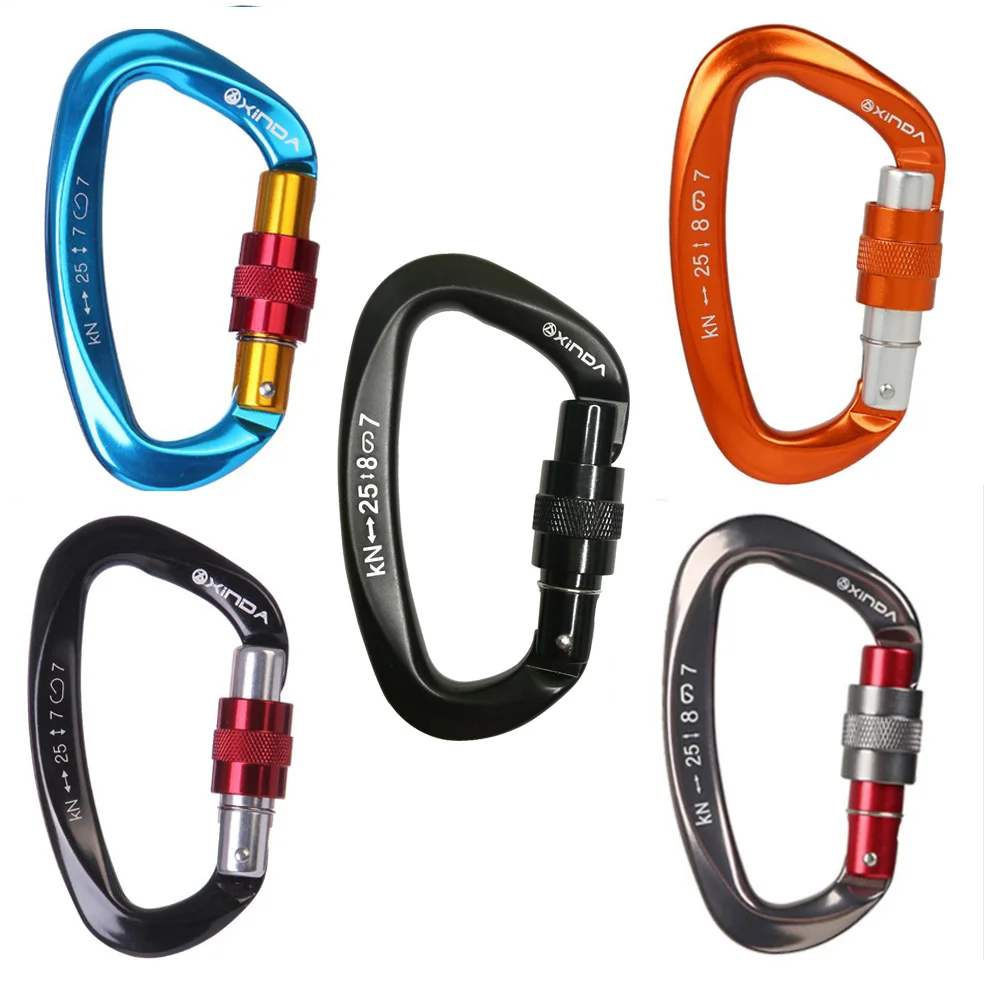 

25KN Mountaineering Caving Rock Climbing Carabiner D Shaped Safety Master Screw Lock Buckle Escalade Equipement