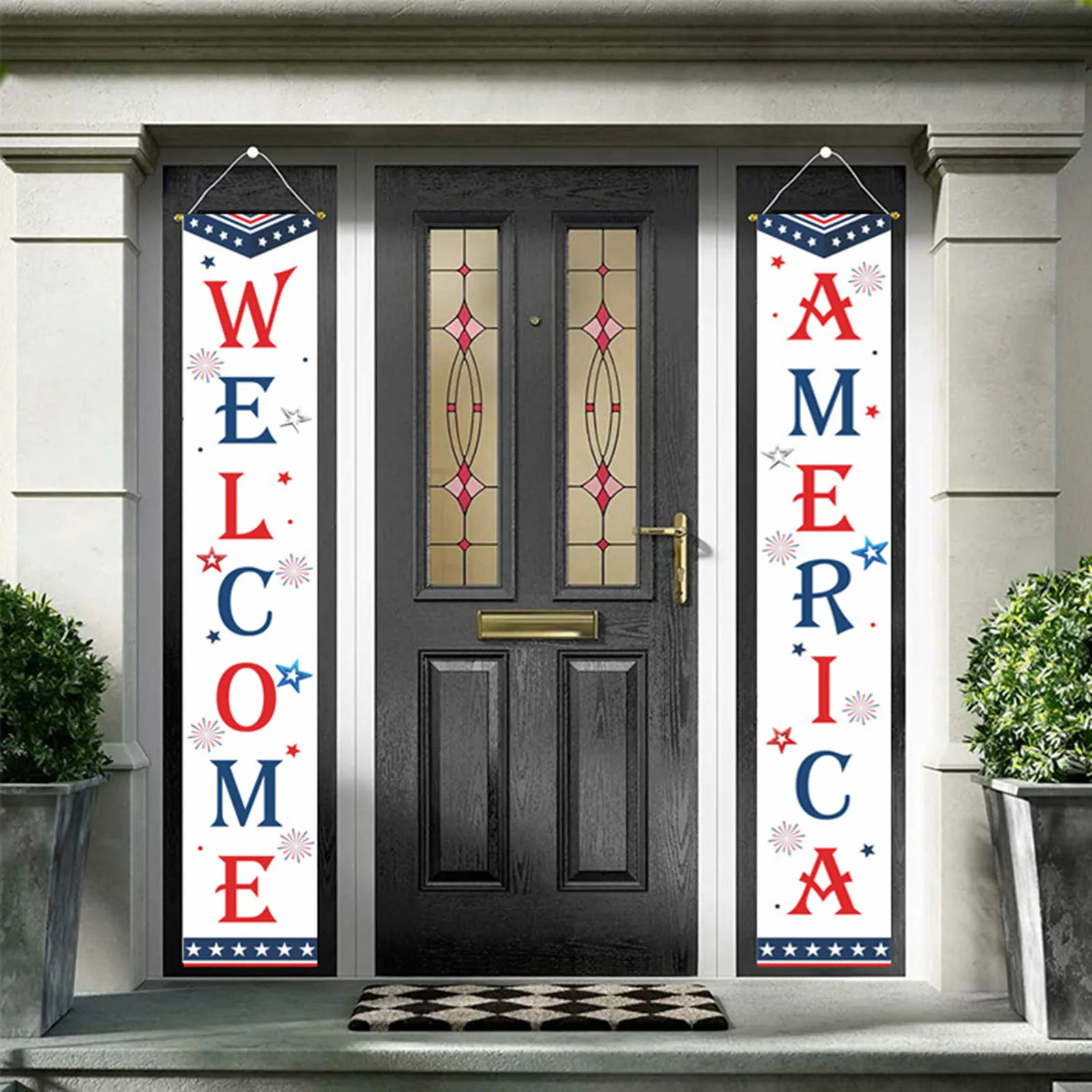 Роскошный американский флаг баннеры звезды и полосы знак крыльца 4 июля вечерние