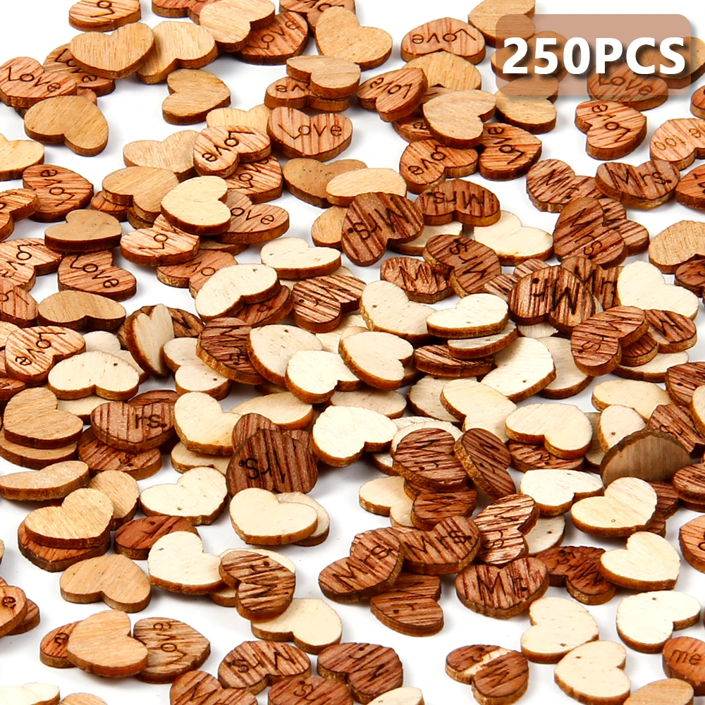 250 Piece 250 шт деревенский деревянный цвет натурального дерева любовь, Сердце, свадьба для декорации стола украшения ремесла украшение домашний декор - Цвет: 250 Piece