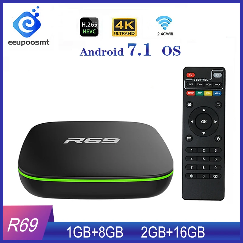 Приставка Смарт ТВ R69 на Android 7 1 + 8 Гб 2 4 ГГц Wi Fi 4K 16 Гб|ТВ-приставки и медиаплееры| |