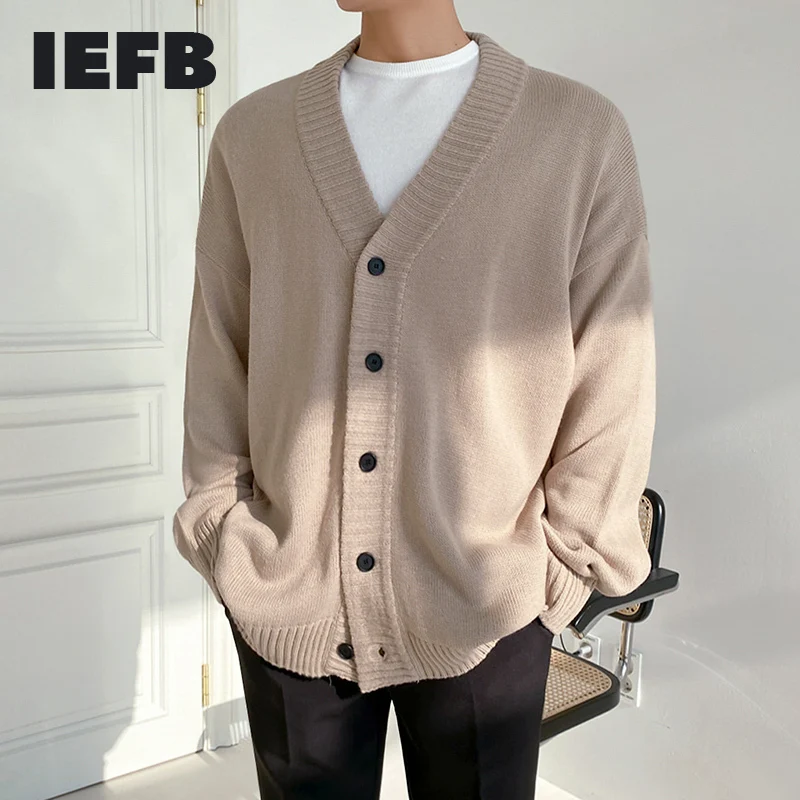 

IEFB Korean Single Breasted V Collar Kintted Cardigan Sweater Men's Outerwear Trendy Handsome Mens Knitwear Autumn 9Y4499