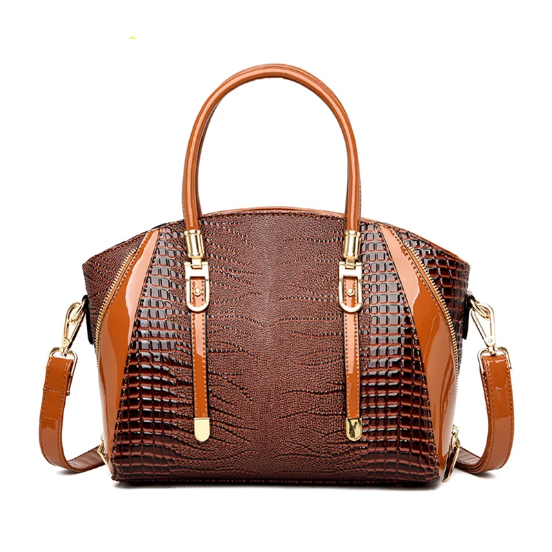 Брендовые лакированные сумки через плечо из крокодиловой кожи для женщин