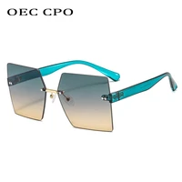 oec cpo rimless square sunglasses women 2021 new fashion oversized frameless sun glasses ladies shades gradient oculos uv400