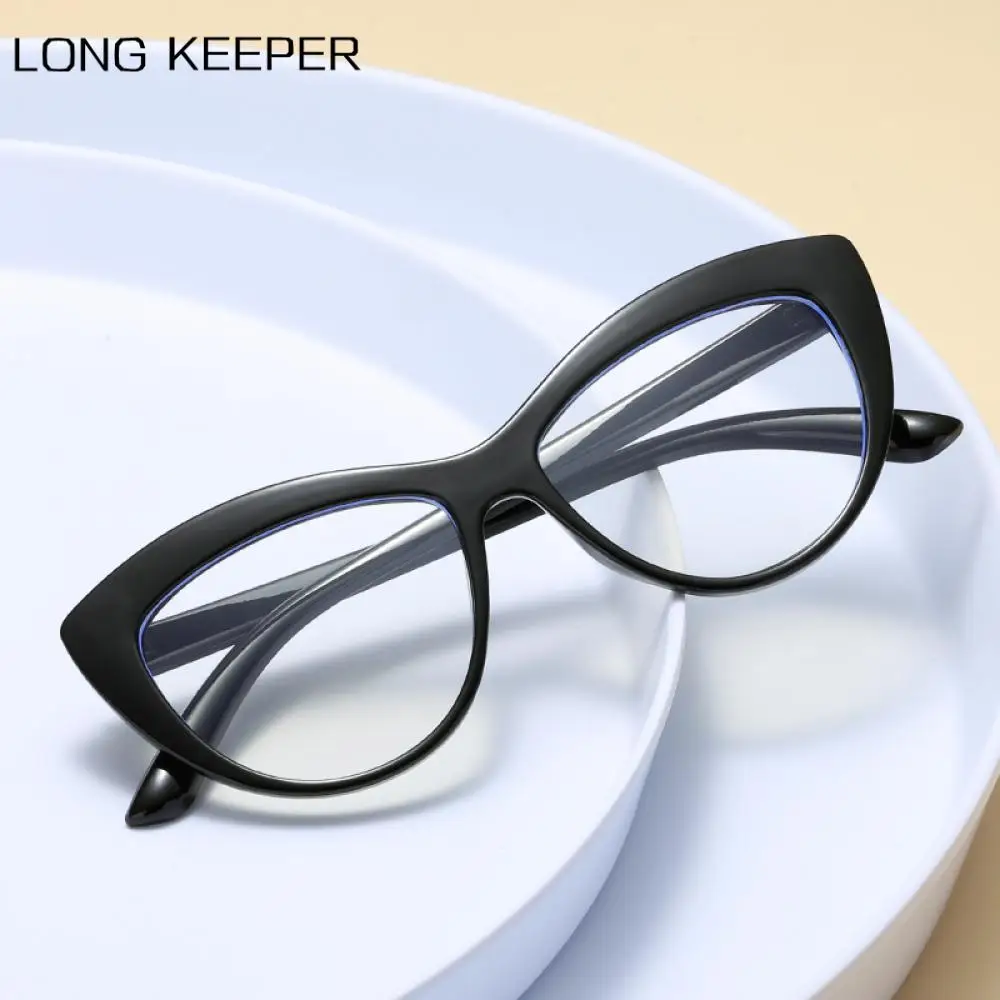 

Новинка, очки LongKeeper с защитой от сисветильник, женские очки кошачий глаз для компьютерных игр, очки с прозрачными линзами, оптическая оправа...