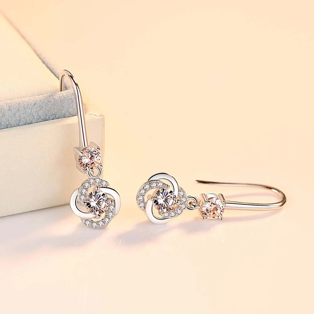 Boho Female Crystal Pink Blue White Drop Earrings Fashion Silver color Stone Small Round Dangle For Women | Украшения и
