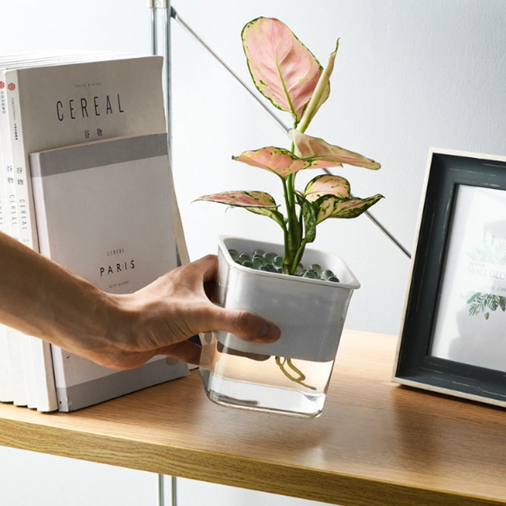 

Self-Watering Creative Transparent Visual Plant Pot Automatic Water Absorption Hydroponic Pot Ideal for Office Bedroom Room
