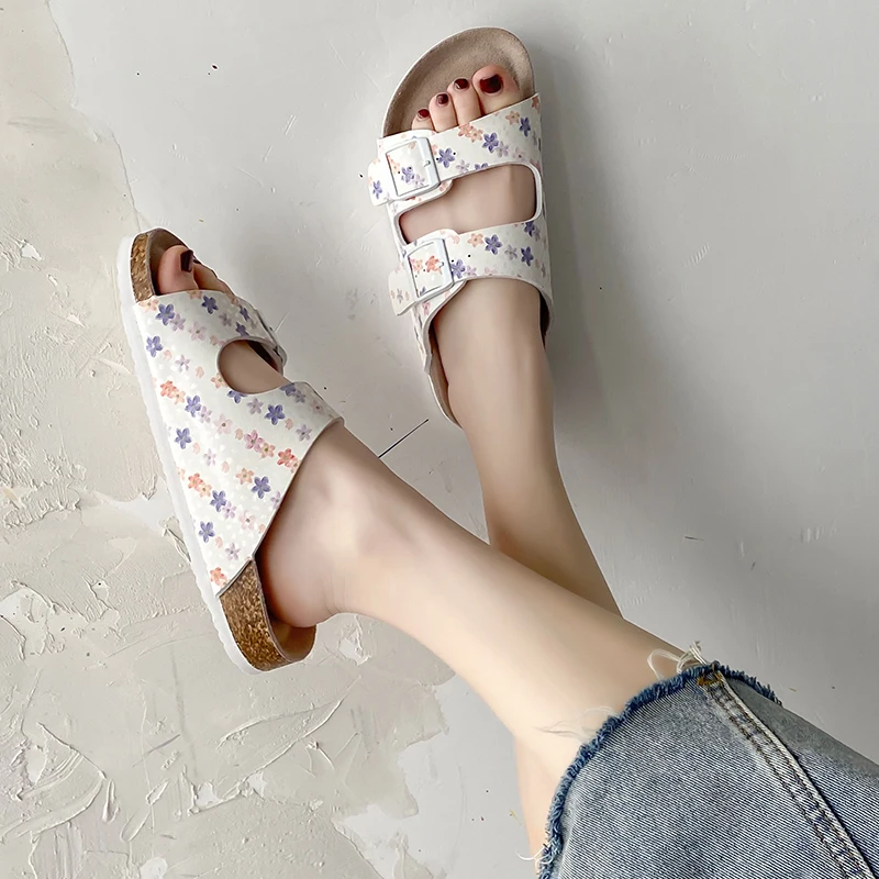 

Shoes Woman's Slippers Low Luxury Slides Flower Shale Female Beach 2021 Designer Summer Flat Sabot Basic Rubber PU Cotton Fabric