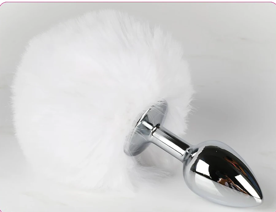 Заячий хвост белый кролик Анальная пробка нержавеющая сталь и силиконовый