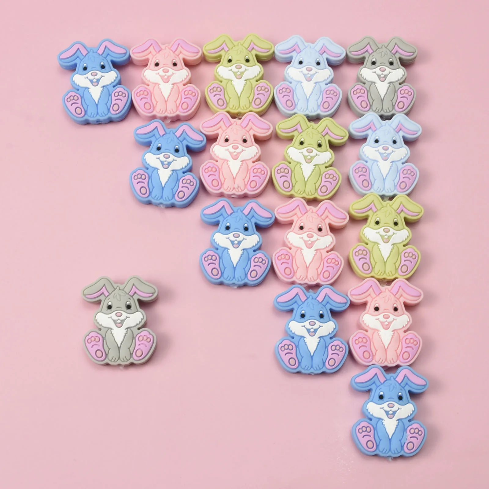 

10pcs New Cartoon Mini Rabbit Food Grade Silicone Bead Rodent Teething Toy For Teeth Tiny Rod Teether Gift