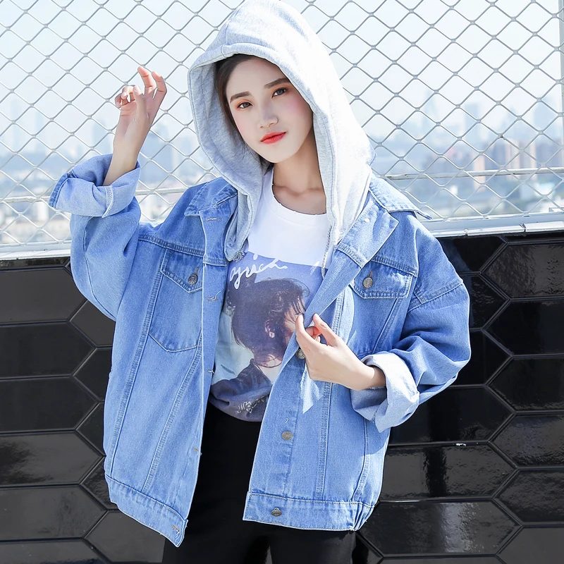 Женская Повседневная джинсовая куртка с капюшоном | одежда