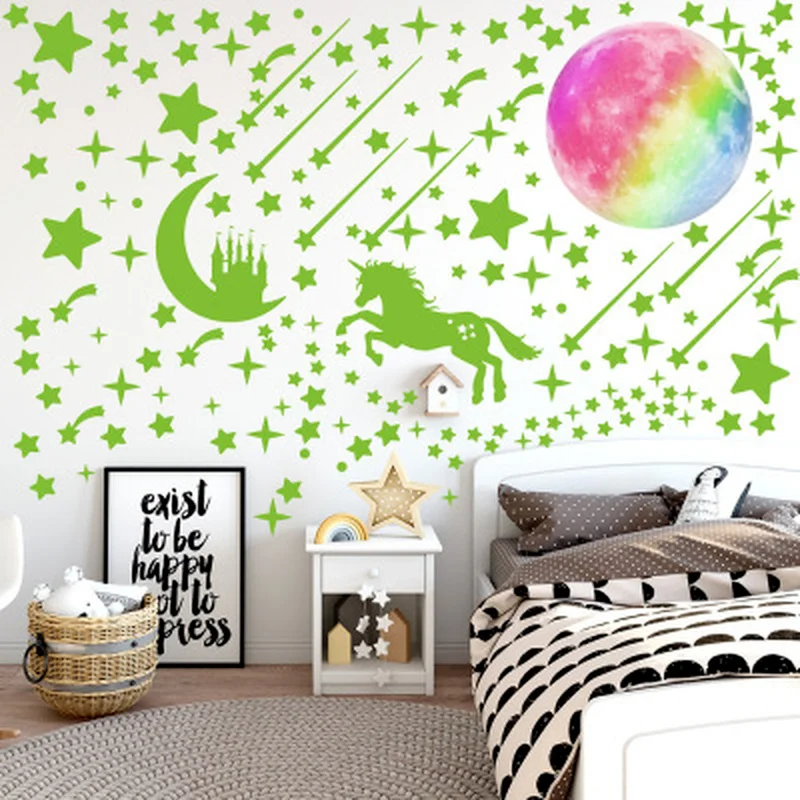 

3D DIY Wall stickers kids room decoration Fluorescent unicorn Moon Star Dot Wall Stickers Fluorescent Wall StickersDecoration