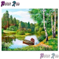 5d landscape diamond painting embroidery park river two boats diy square or round mosaic cross stitch rhinestone home decoration