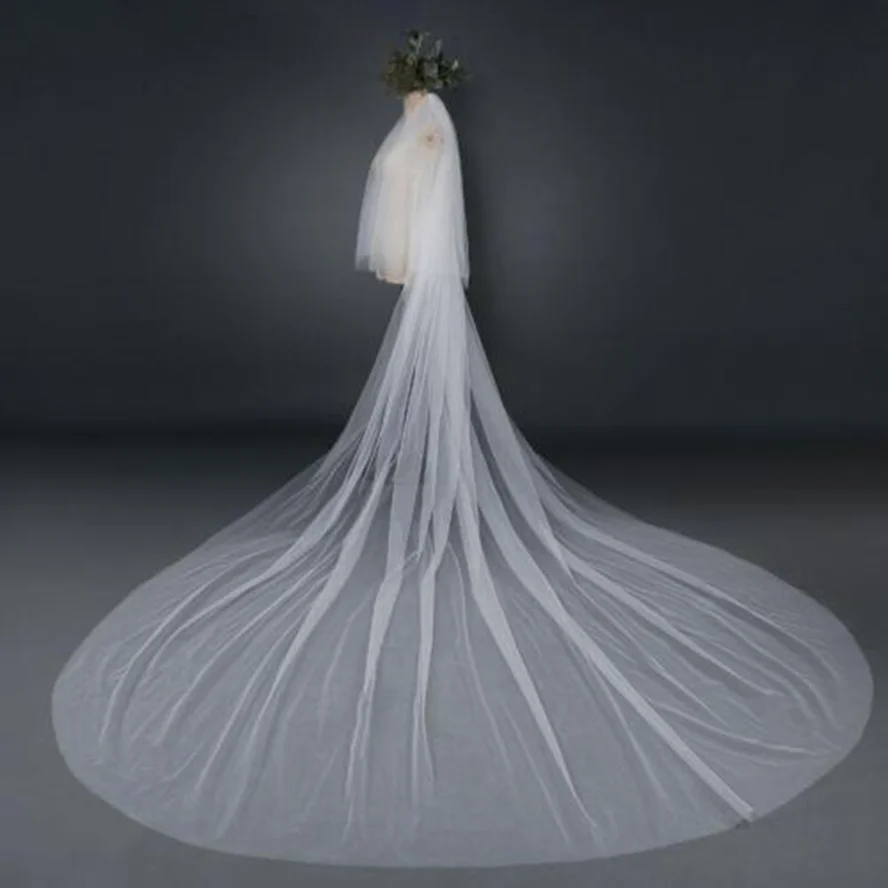 

Physical picture Wedding Veil 3 Meters Cathedral Long Soft Bridal Veils With Comb White two layers Ivory Wedding Accessories