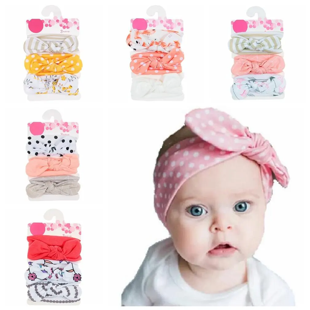 

3pcs/set Fashion Baby Cotton Bow Headband Newborn Soft Bowknot Headwrap Girls Kids Hair Bands Gift Set