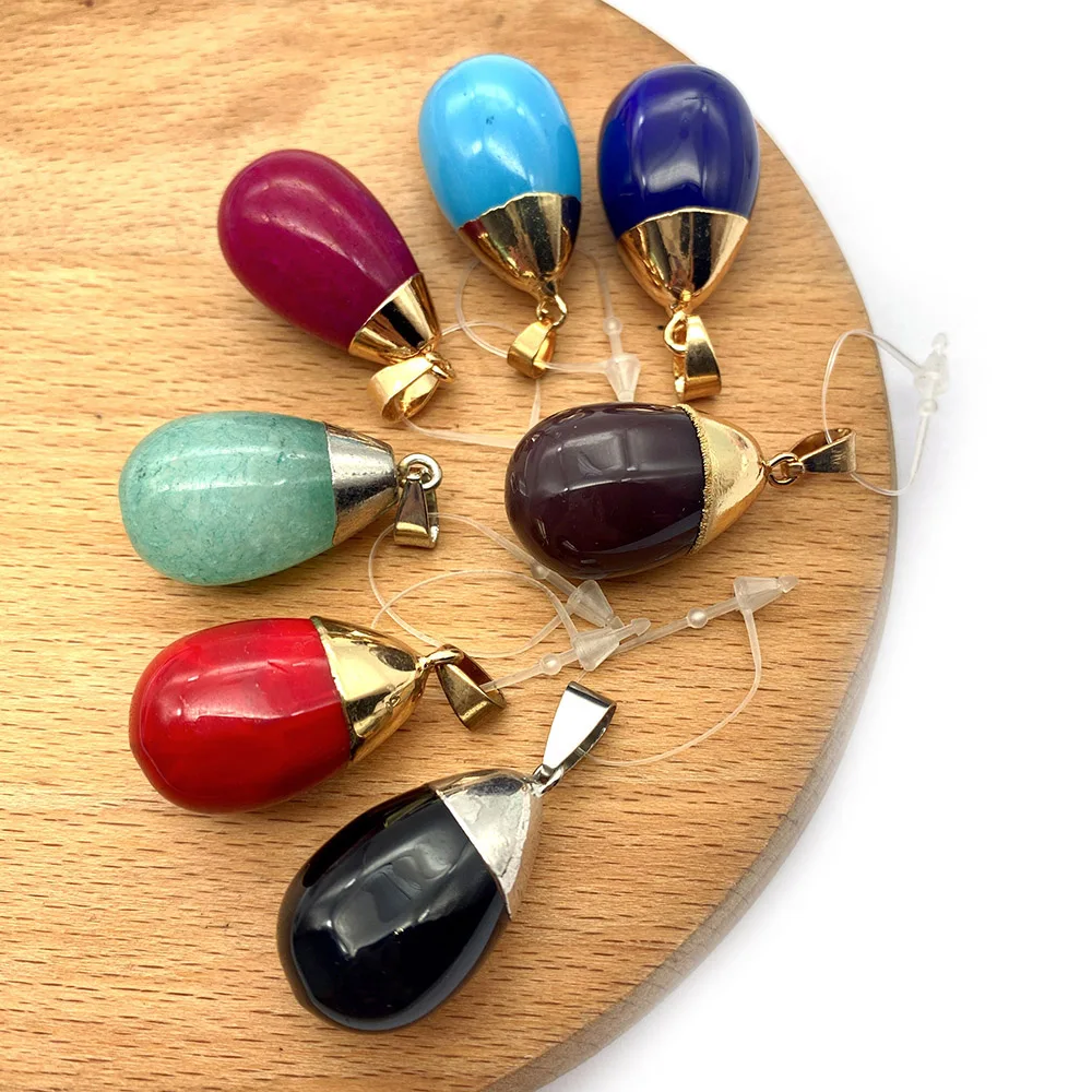 

2pcs/pack Water Drop Shaped Pendants Natural Semi-precious Stone 10Colors 20x29mm DIY for Making Necklace Electroplating
