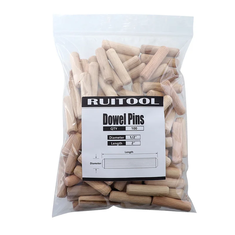 

100 PCS 1/4" 3/8" 1/2" Wooden Dowel Pins Dried Fluted Woodworking Punching Furniture Connectors With HSS Wood Drill Bit