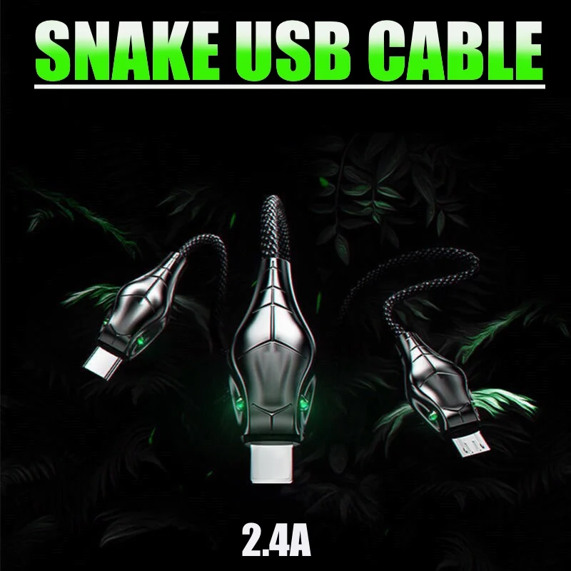 USB кабель Snake Outlook 1 м 2 быстрое ЗУ для мобильного телефона Micro зарядный провод Type C