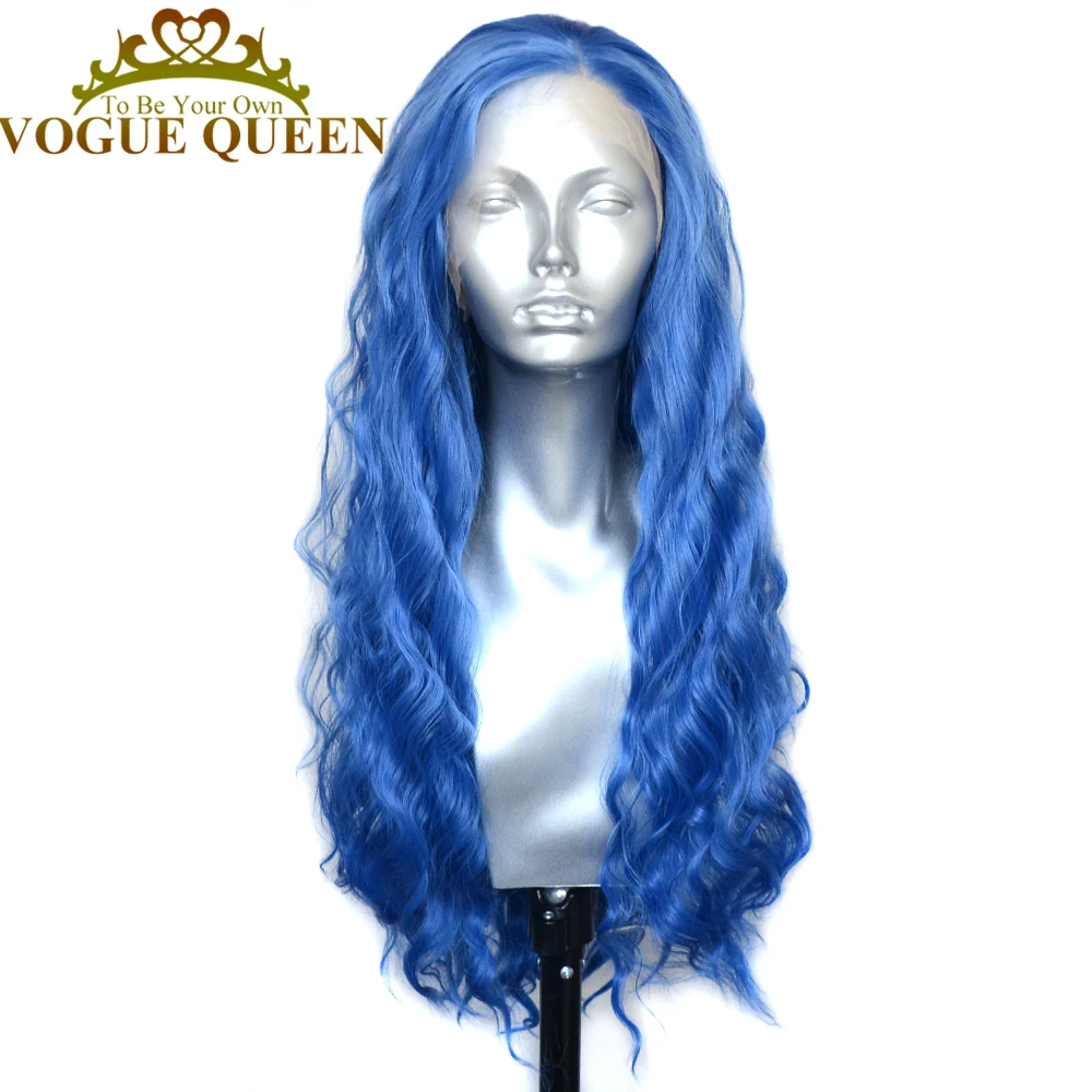 Модные синие свободные вьющиеся длинные парики Vogue Queen синтетические на сетке