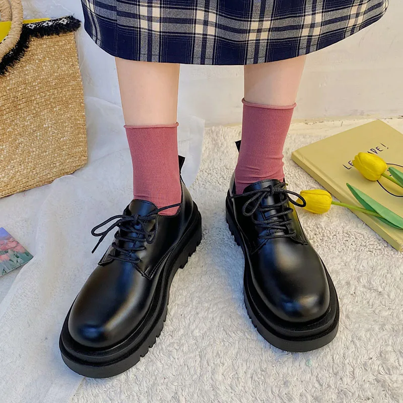 

Rimocy 2022 New Spring Pu Leather Flat Shoes Women Round Toe Lace-up Oxfords Shoe Woman Comfortable Thick Bottom Platform Shoes