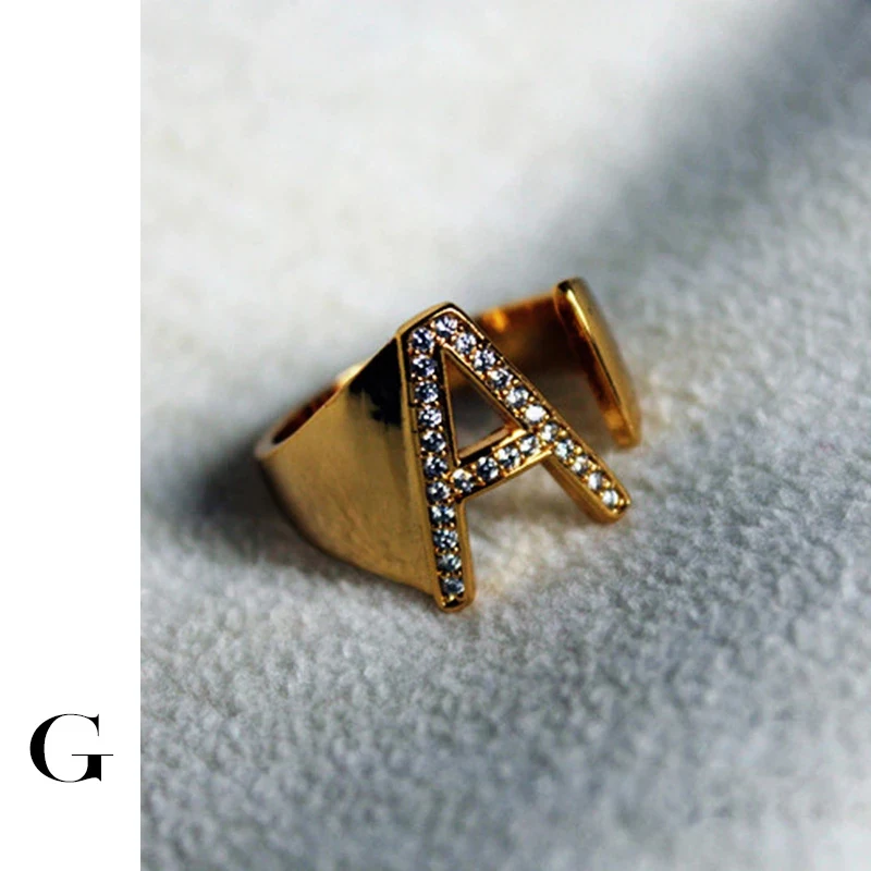 

GHIDBK Hot Sale 2021 Fashion Statement Irregular Cubic Zirconia Alphabet A-Z Open Rings Women Minimalist Intials Letters Jewelry