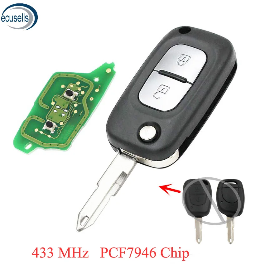 Модифицированный Автомобильный ключ с 2 кнопками 433 МГц чип PCF7946 для Renault VIVARO MOVANO