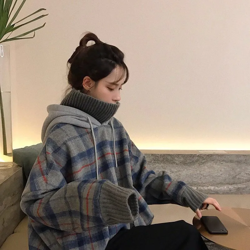 

Женские толстовки в клетку на осень и зиму, теплая уличная одежда, женские пуловеры, теплая одежда