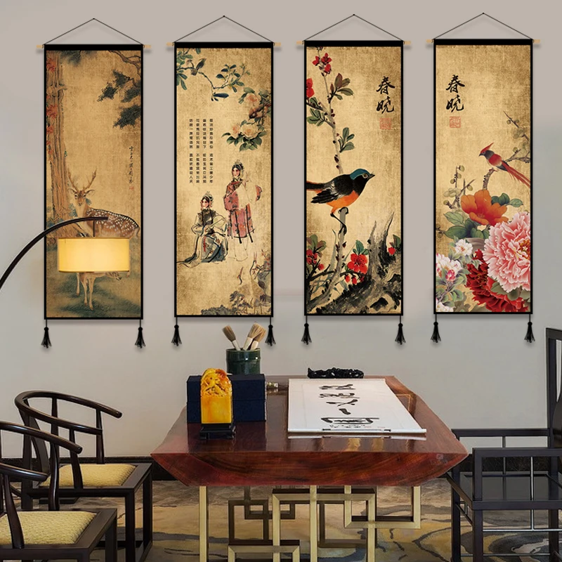 

Zen Chinese Wall Paintings Peony Picture Canvas Painting Living Room Decor Aesthetic Vinatge Wall Art Poster Scroll Wall Hanging