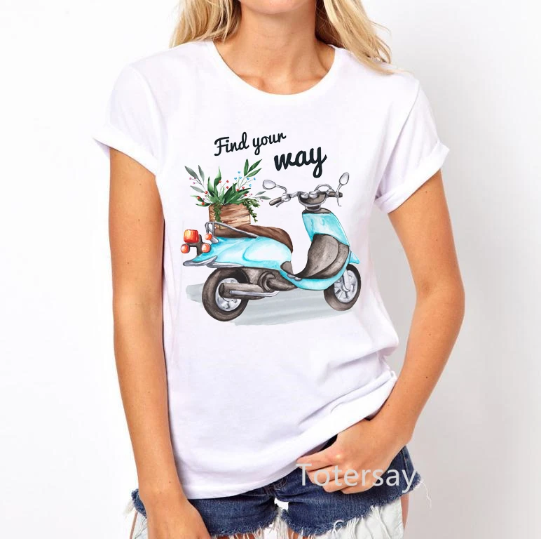 

Women Summer Floral t-shirt Motorcycle Graphic t shirt O Neck tops girls vogue Clothing Ladies Print Short Sleeve Women's tshirt