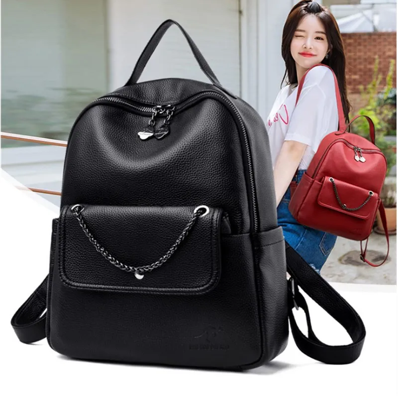 

YOUSE Brand 2021 NewLeather Trend Versatile Shoulder Backpack Contracted Cow Leather Bag Small Chain Bag Women Bookbag Softback