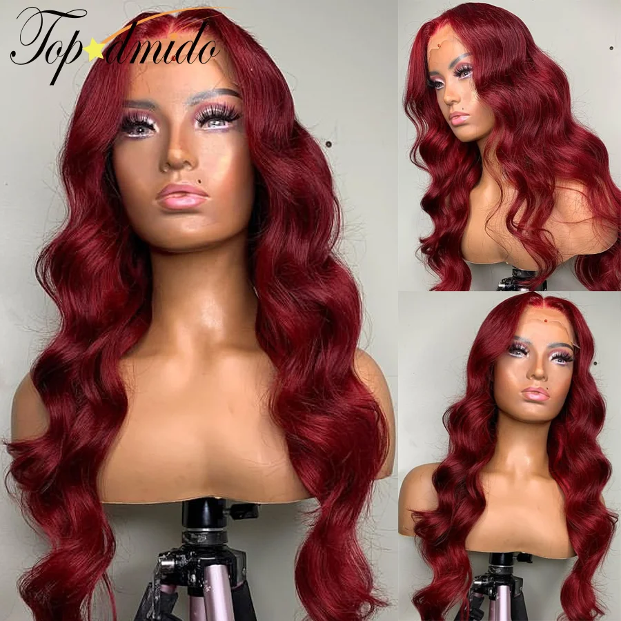 

Topodmido #99j Color 13x4 Lace Front Wigs for Women Brazilian Remy Human Hair Wigs with Baby Hair Body Wave 4x4 Lace Closure Wig