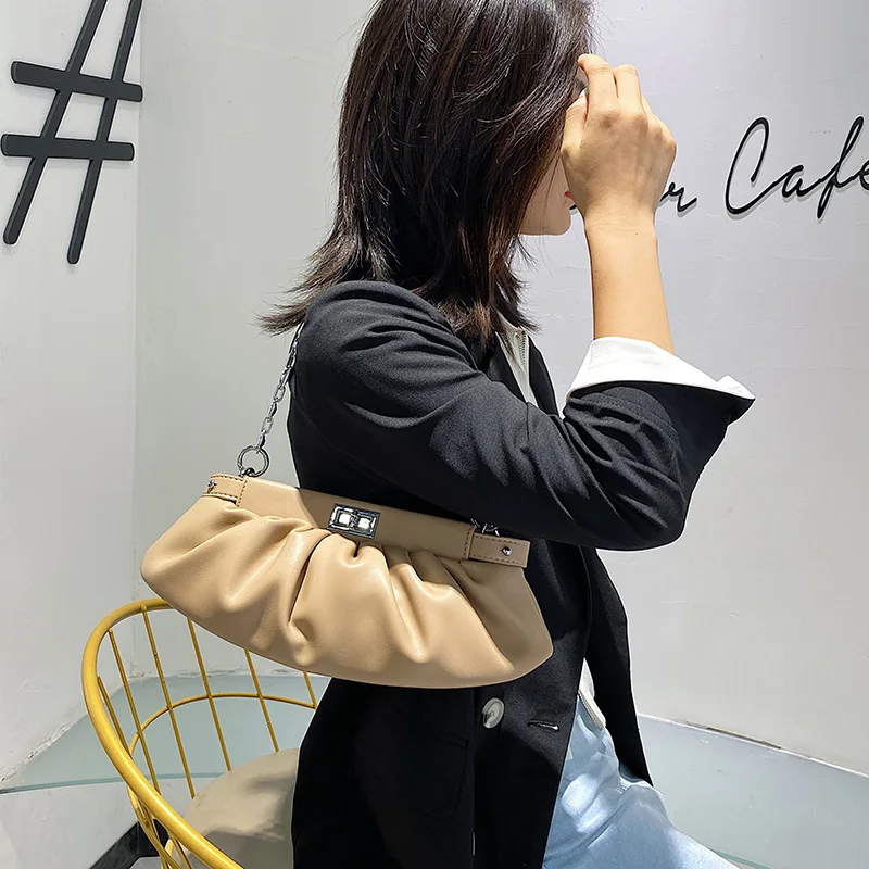 

Simple solid leather women's cloud chain Shoulder Messenger Bag purses and handbags bolsos para mujer crossbody bags for women