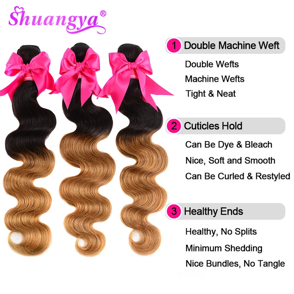 Малазийские пучки волн тела с закрытием T1B/27 волос от светлого до темного цвета Remy