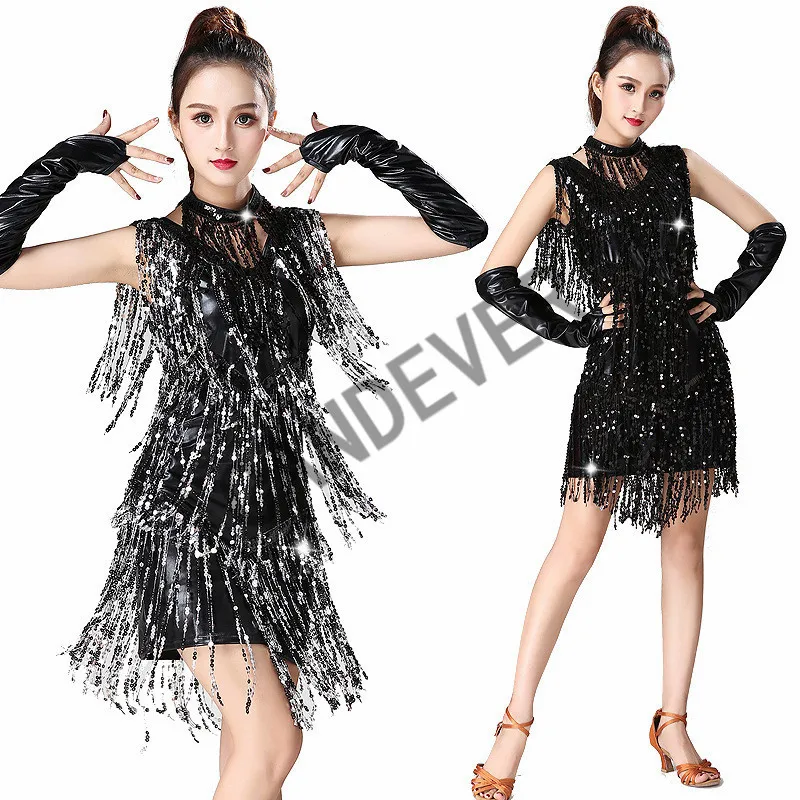 Платье для латинских танцев женщин/девушек Сексуальная бахрома с блестками