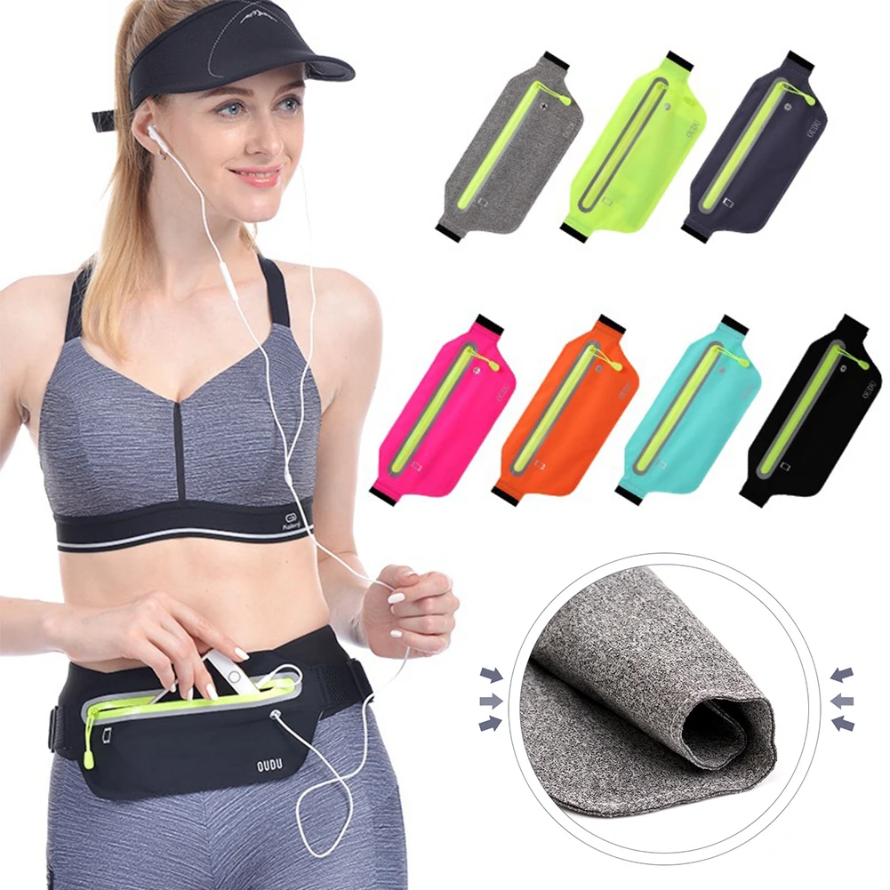 

Zip Bag Waterproof Ultra-thin Portable Sports Waistbag Phone Storage Unisex Waist Pack 6.5inch Elastic Strap With Headphone Hole