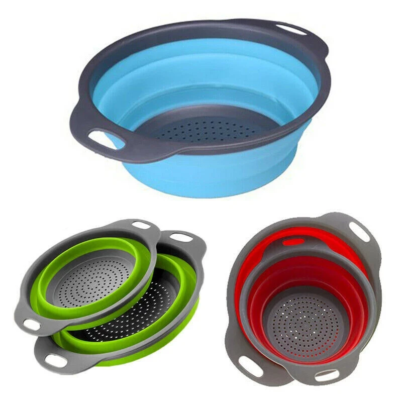 Складная Силиконовая сливная корзина дуршлаг для мытья фруктов и овощей
