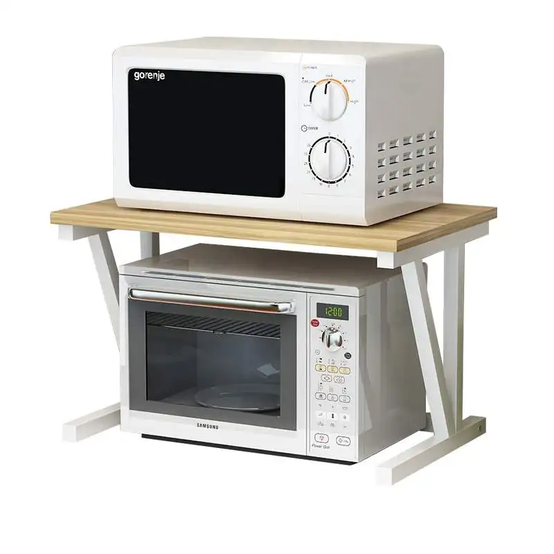 Simple Fashion Microwave Oven Shelf Kitchen Storage Rack Multi-use Spice Steel+Wood Supplies | Мебель