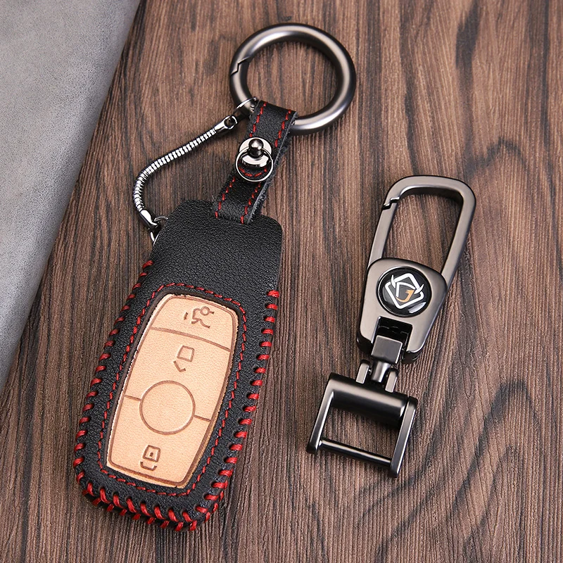 Кожаный чехол для ключа + металлическая пряжка Mercedes Benz W204 GLC C200 CIA GLA W205 W212 CSE class W213