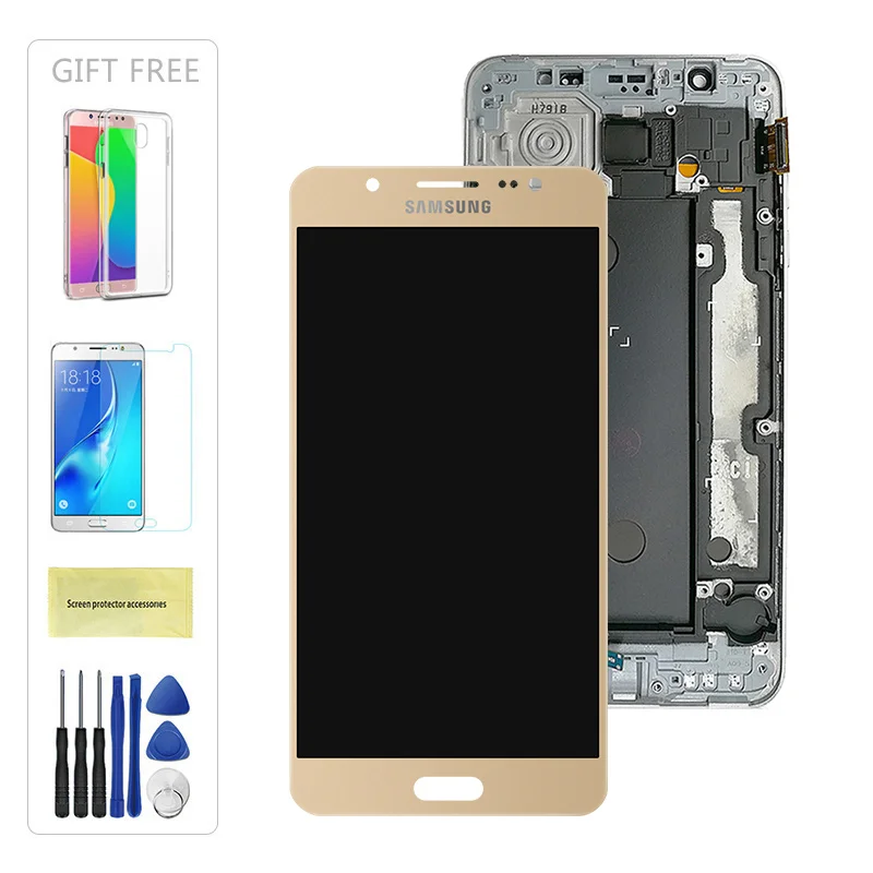 Gold With Frame На тонкопленочных транзисторах на тонкоплёночных транзисторах J710 ЖК-дисплей для samsung Galaxy J7 J710FN J710F J710M J710Y J710G J710H кодирующий преобразователь сенсорного экрана в сборе рамка для кнопки «Домой» - Цвет: Gold With Frame