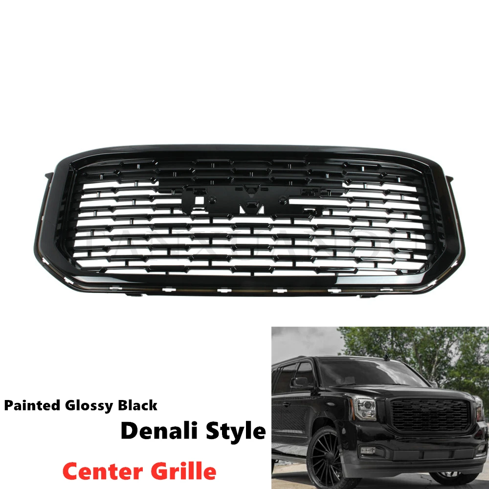 

USAStock Denali Style Painted Black Mesh Front Bumper Radiator Center Grill Grille Fit For GMC Yukon 15-20 XL 84722260 No Emblem