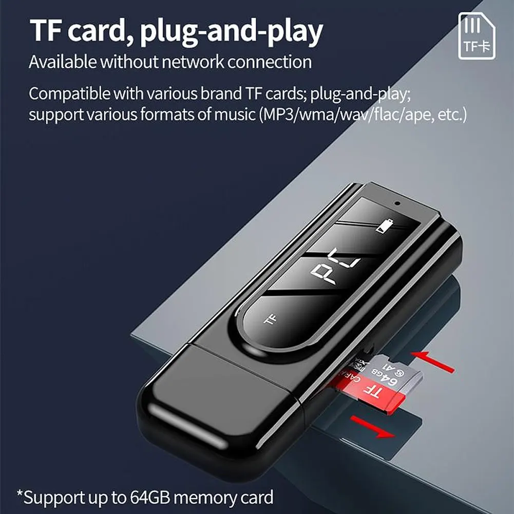 Приемник FM-трансмиттера с цифровым дисплеем USB беспроводной Bluetooth-совместимый