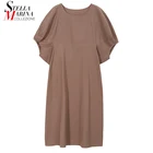 Женское прямое платье миди, однотонное Повседневное платье хаки и коричневого цвета с круглым вырезом и коротким рукавом, размера плюс, MJ6508, на лето