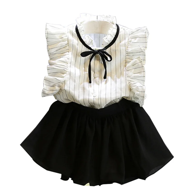 

2023 Spring Summer New Korean Children's Girl's Casual Stripe Shirt Skirt Two Piece Suit Kids Clothes Sleeveless Fashion Clothe