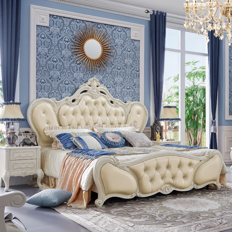 Кожаная кровать в европейском стиле двойная принцессы с французскими вариациями
