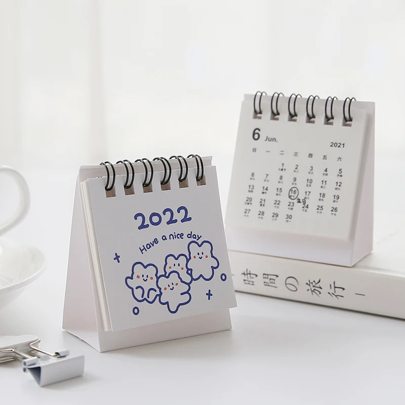

2022 мультяшный маленький свежий Рабочий стол календарь расписание Пробивка таблицы креативный двойной спираль флип украшение для календар...