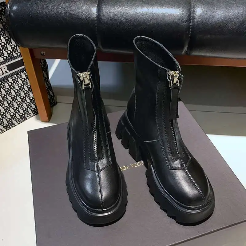 

Vichelo Hot platform genuine leather round toe high heel Chelsea boots European style winter keep warm fashion ankle boots L05