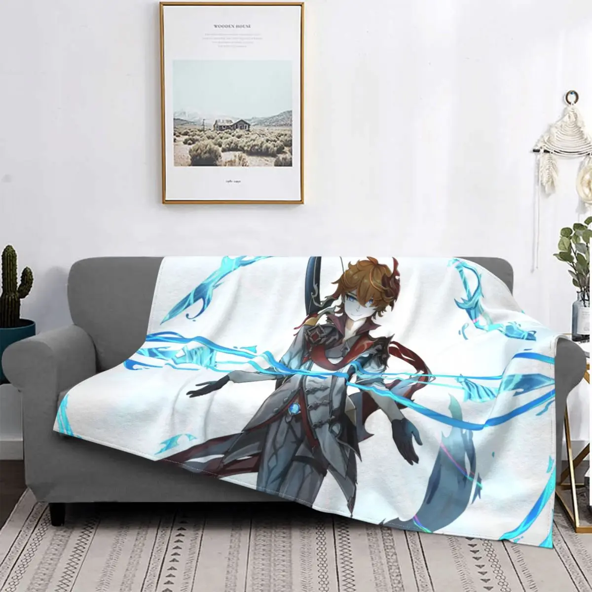 Детское ударное одеяло с графическим принтом Genshin мягкое уютное из микрофибры