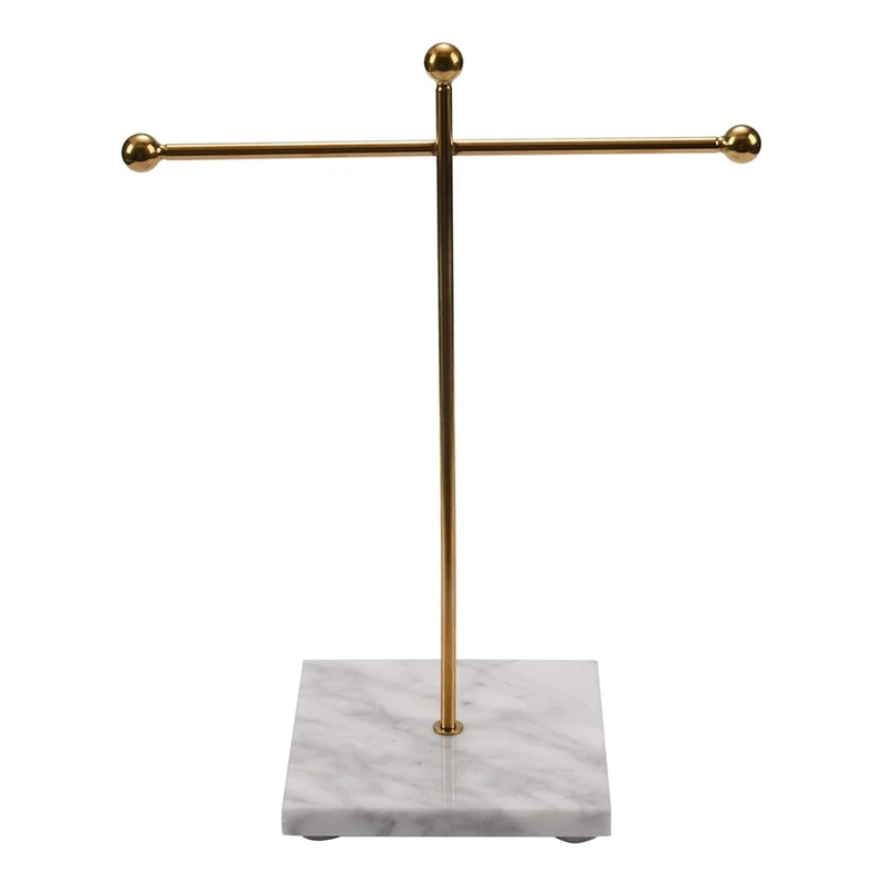 

Gold Storage Shelf with Marble Base Fashion Ins Modern Jewelry Ring Necklace Earrings Metal Display Stand