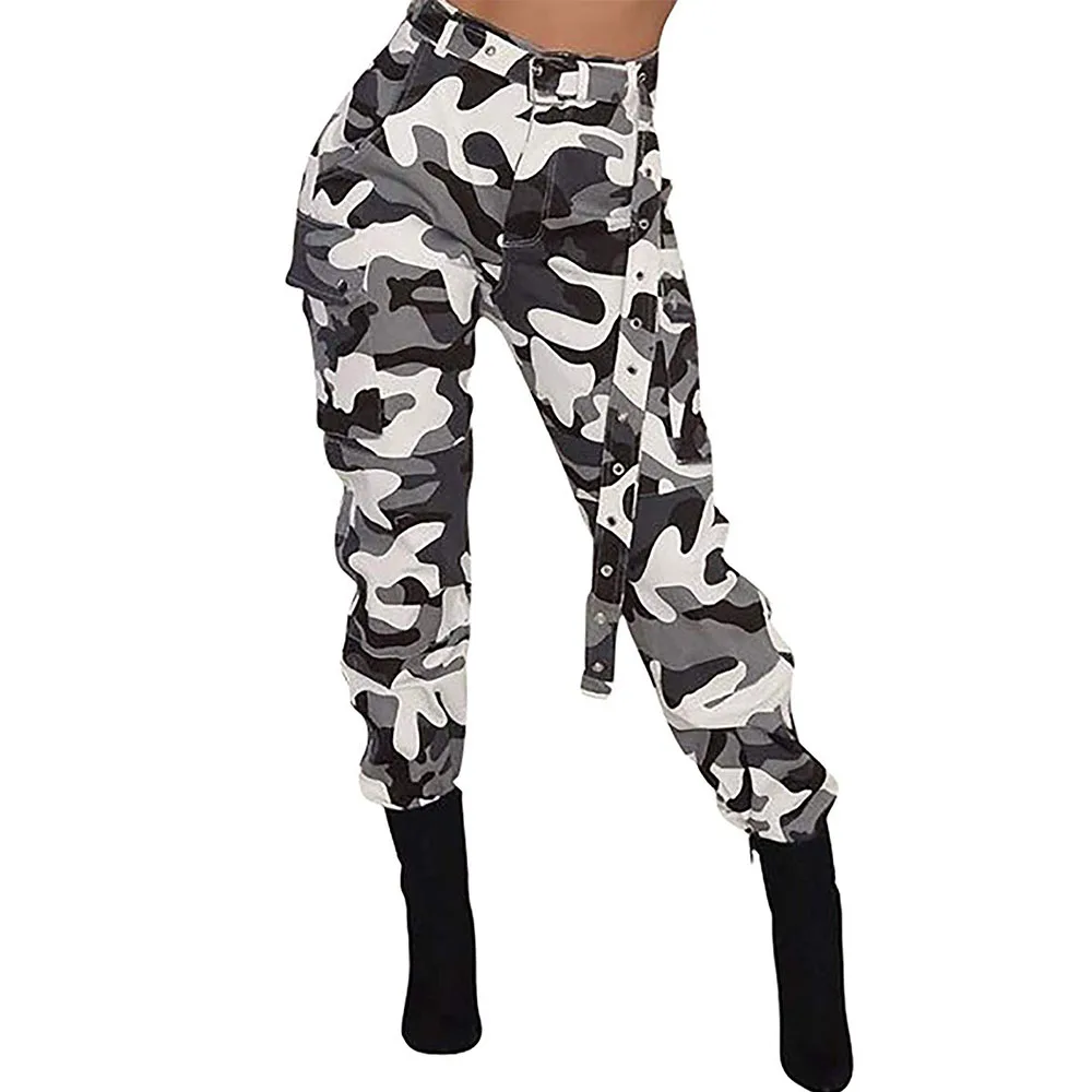 Уличная одежда брюки карго женские камуфляжные с высокой талией в стиле хип хоп