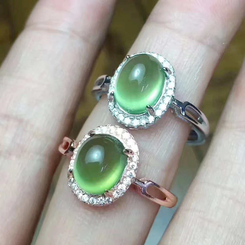 

BOEYCJR S925 Silver Trendy prehnite Fine Jewelry Adjustable Elegant Gemstone Rings for Women Engagement Gift anillo anneau