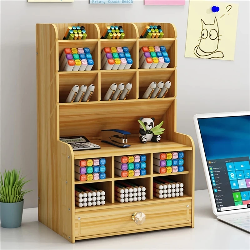 

Multi-function Wooden Desktop Pen Holder Office School Stationery Storage Stand Case Desk Pen Pencil Organizer